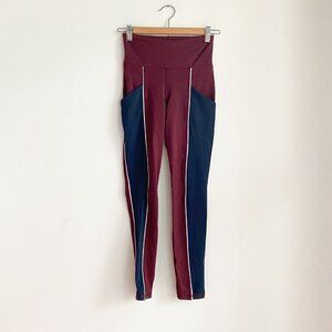 Michi Burgundy Navy Blue Colour block Media Pocket Leggings XS